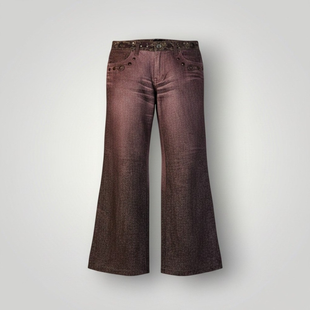 Just Cavalli Flare Jeans Vintage Women 30 Burgundy Metallic Y2K Low Rise Italy